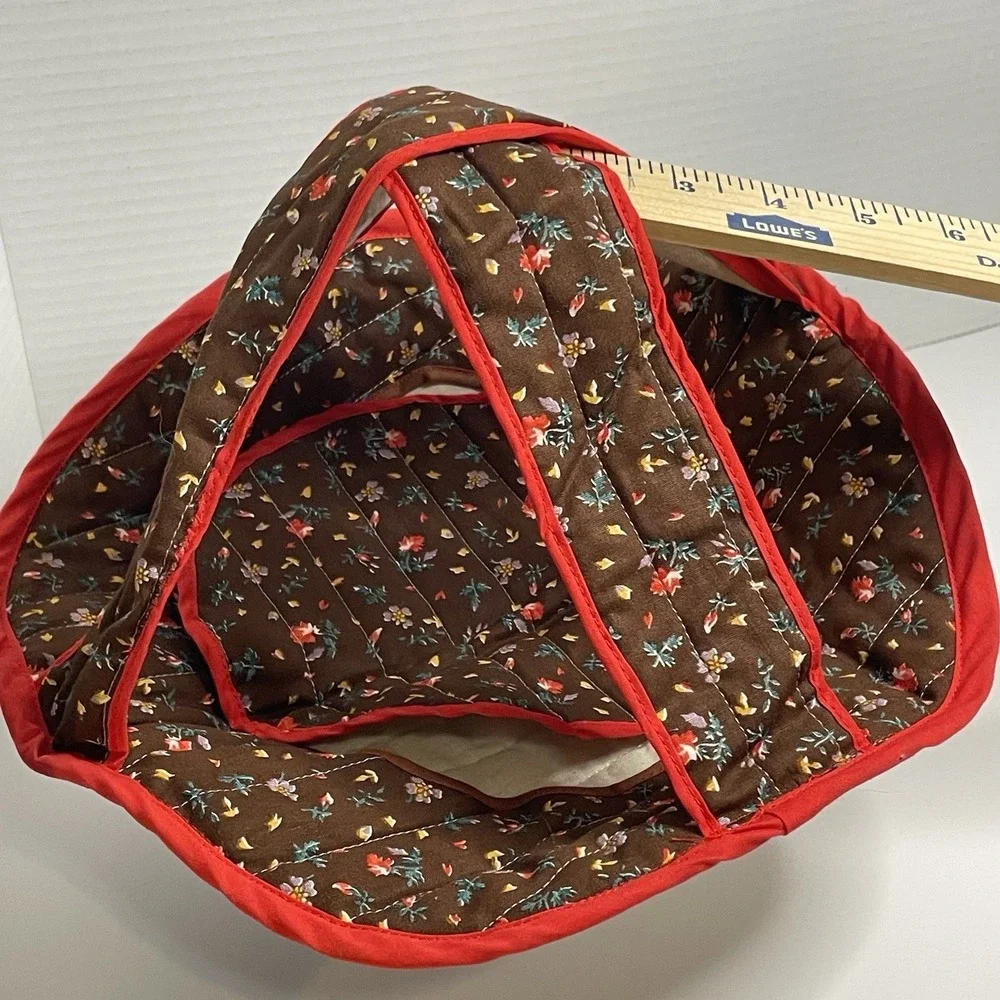 Vintage 70's Casserole Dish Carrier Round Quilt Insulated Cotton Fabric Bag USA